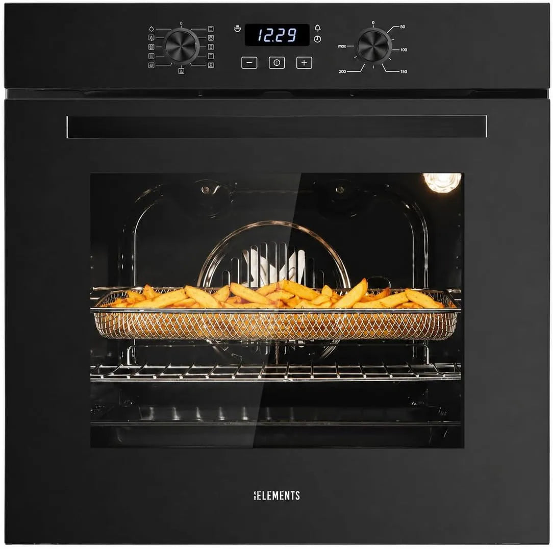 KB ELEMENTS, Trouby, Stavební- v troubě 60 cm s Air Fry, 73 l, A +, Steam Clean, Hot Air, Pizza, Černá / stříbrná, 60 cm, 3000 W