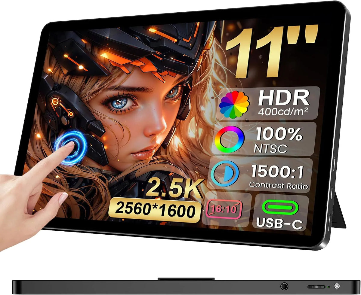 Ueplain 2.5K, Monitory, 11 palcový monitor dotykového displeje NTSC 139% sRGB, 2560 1600 IPS, Černá, 2560 × 1600