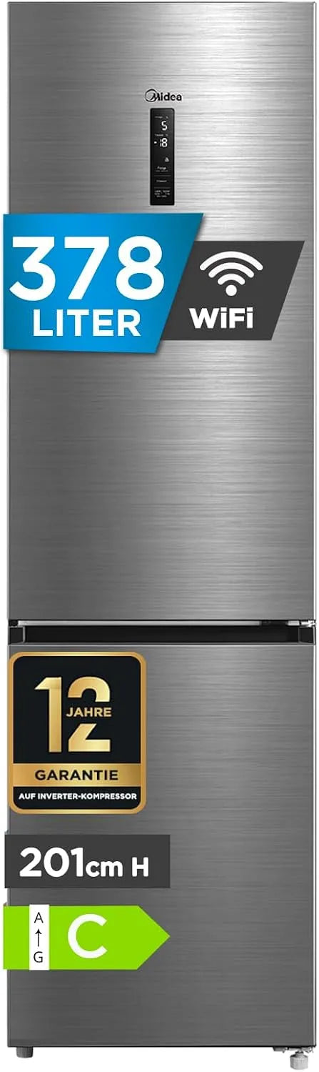 Midea, Kombinované chladničky s mrazákem, 378L Lednice s mrazákem, WiFi, 201cm, EEK C, NoFrost, 38dB, Bílá, 378L, 256L