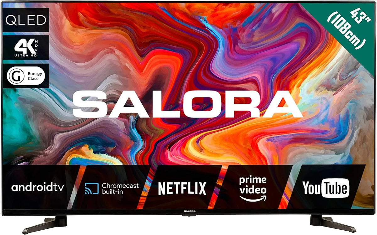 SALORA 43QLEDTV, Přenosné televizory, Android Smart TV, Černá, QLED, 4K, 1000Hz