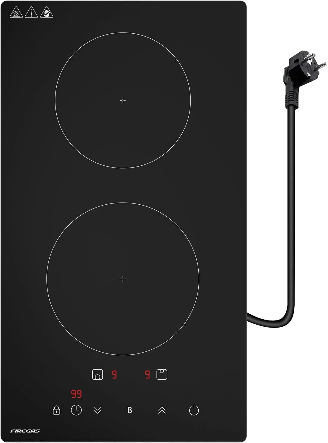 FIREGAS W.9, Varné desky, built- in induction hob, 2 zóny vaření, 3700 výkonů s funkcí zvýšení, ovládání, Černá, 3700 W, 9 v, 2100 W, 1600 W