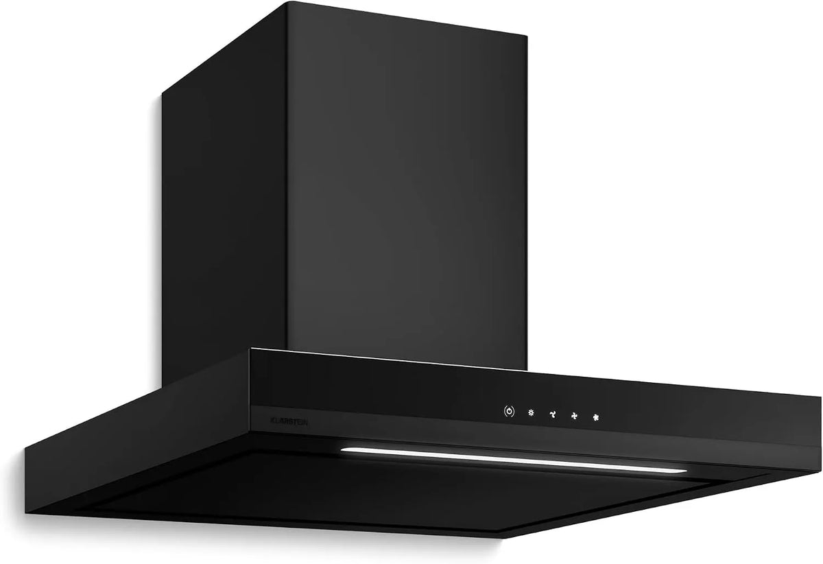 Klarstein, Nástěnné digestoře, Velaire rozsah kapuce 60 cm - 600 m3 / h, A + + energetická účinnost, dotykový, Černá, 60 cm, 66 dB