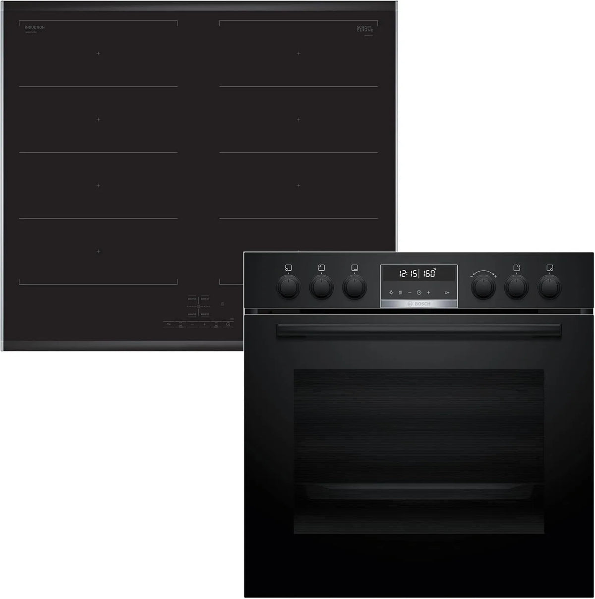 Bosch HND679LS62 HEG578BB4, Sety sporáku a trouby, Sada instalačního sporáku + indukční plotýnka NXX675CB5E, Černá, 679L, 60 cm