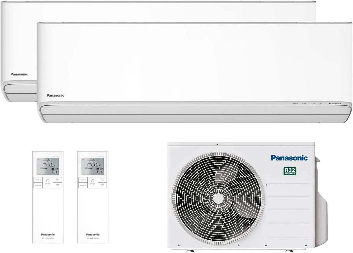 Panasonic, Splitové klimatizace, Dual- Split Air Conditioner Etherea 9000 + 12000 BTU, Wi-Fi, Nanoe X, Černá, 12000 BTU, 2 v, 9000 BTU, 1 v