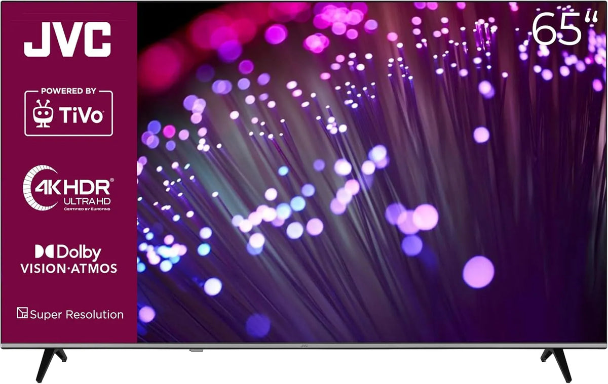 JVC LT-65VU7555, Přenosné televizory, TV 65 palců Smart TV Poháněn TiVo 4K UHD TV s Dolby Vision HDR, Dolby Atmos a, Černá, 65V, 4K, 164 cm