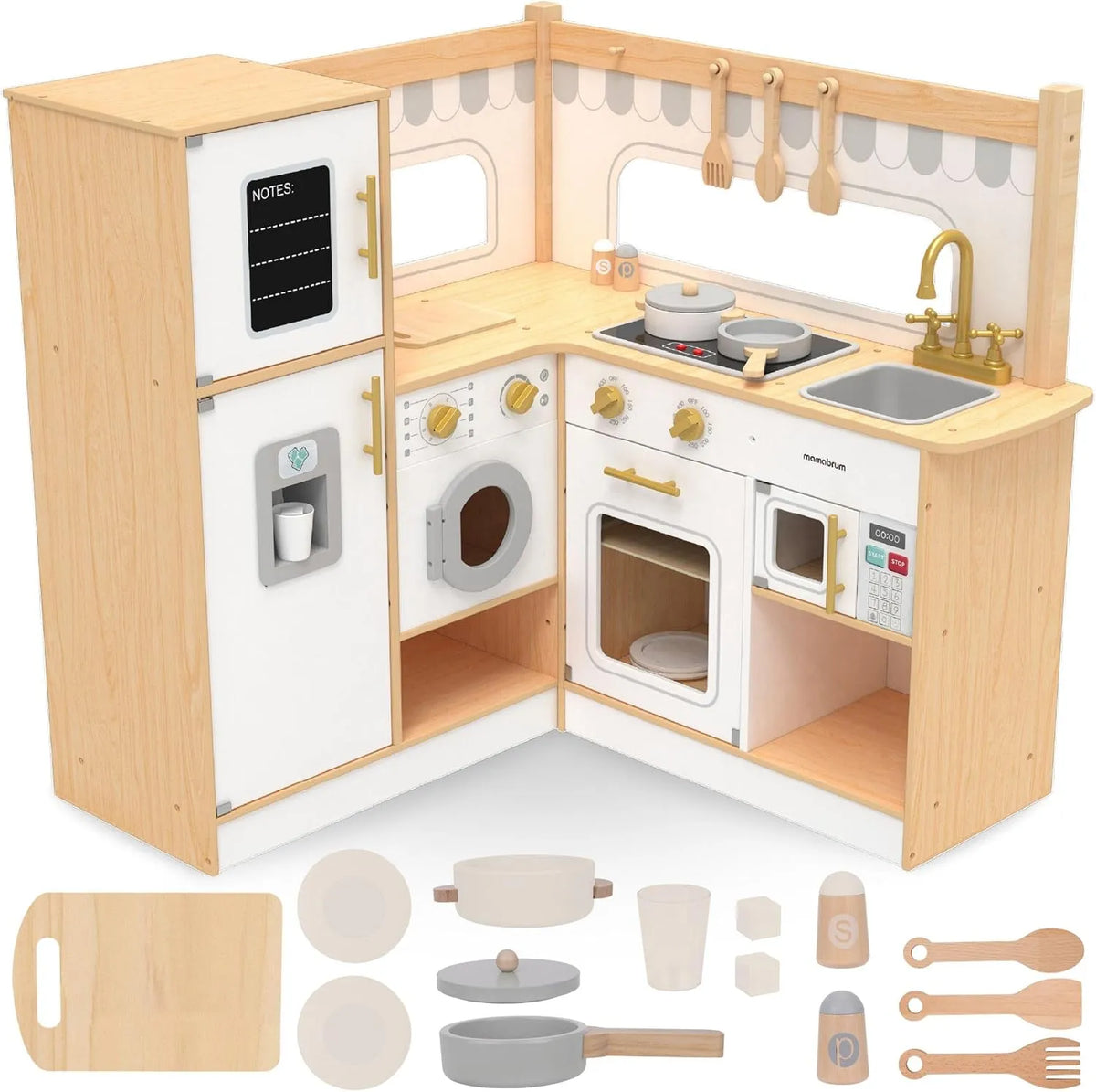 mamabrum, Soupravy hraček, XXL Eck-Woodenküche pro děti - hraní gaučů s LED & Zvukové efekty - Sada s, Bílá, 3 l
