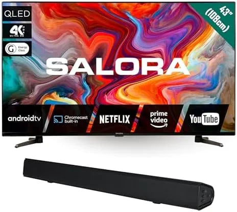 SALORA HDR10 SBO680, Televizory, QLEDTV 43 palců 4k QLED Smart TV - 43 'UHD TV s Android, Chromecast, 3 HDMI, Černá, 4k, QLED, 43 ', 80W