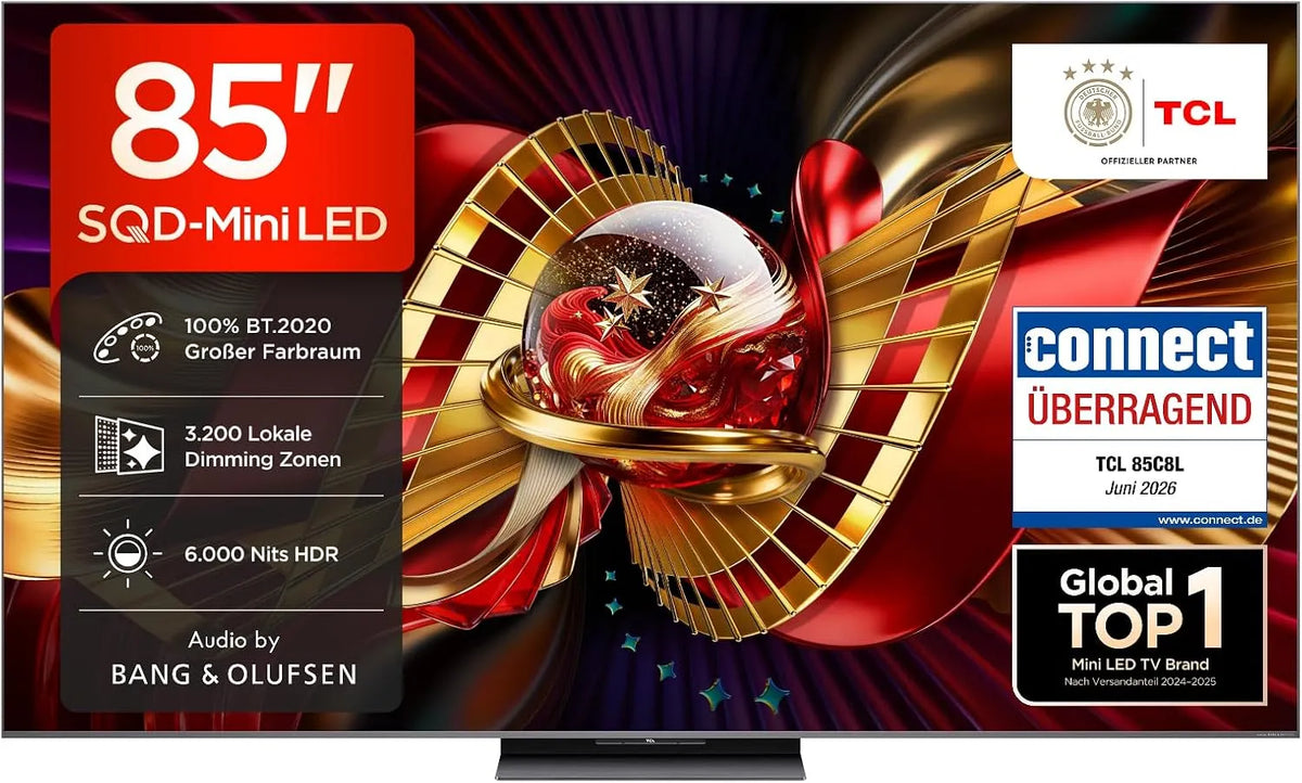 TCL HDR10 85C8L, Televizory, + SQD- mini LED 85 palců TV, 4K Smart TV, Google TV, Černá, 8L, mini LED, 4K, 1L