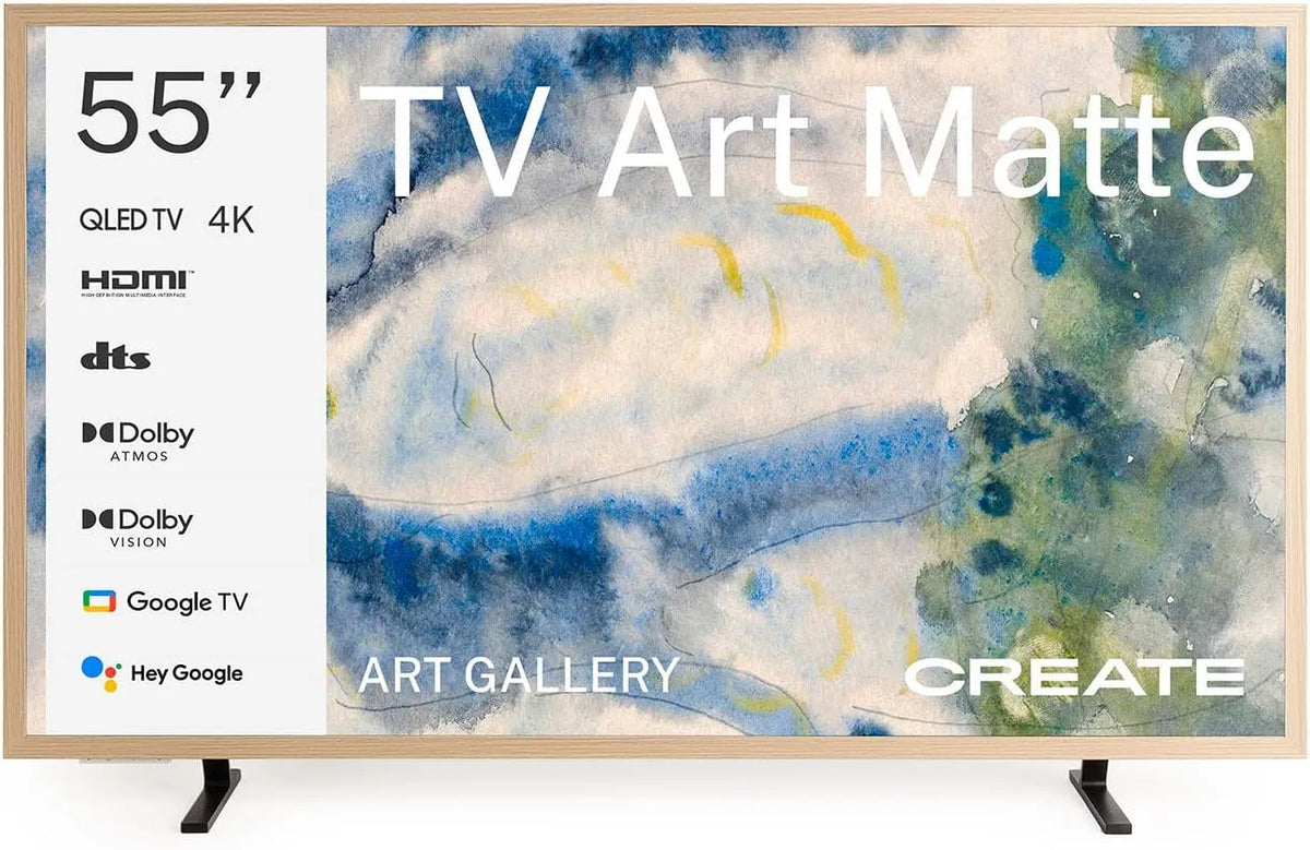 CREATE, Televizní a DVD přehrávače, / TV Art Matte / Televize Smart QLED 4K 55 'Přírodní dřevo / Blend- zdarma, Modrá, QLED, 4K, 55 ', 10W