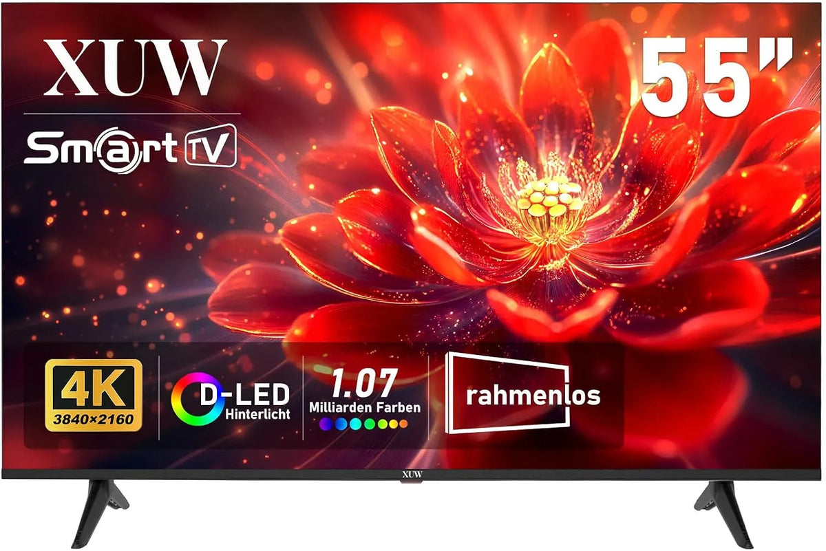 XUW HDMI-USB-DVB-T2/S2-RJ45-Schnittstelle S2-RJ45, Televizory, 55 palců UHD 4K Smart TV, D-LED podsvícení TV, bezbariérový design, HDMI USB DVD