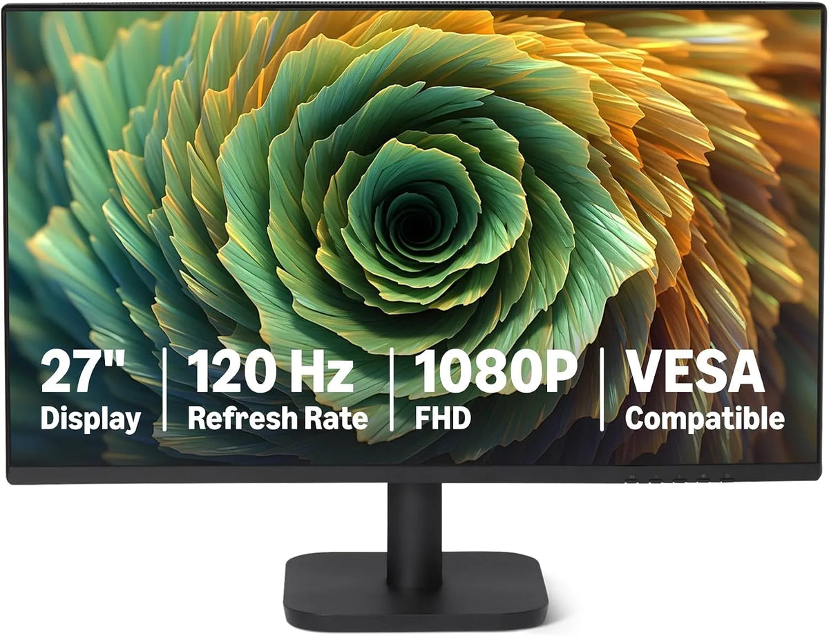 Amazon Basics 1080P, Monitory, 27 palců počítačový monitor, 120Hz, FHD obrazovka pro kancelář a domov, Adaptivní, Černá, 1920 x 1080