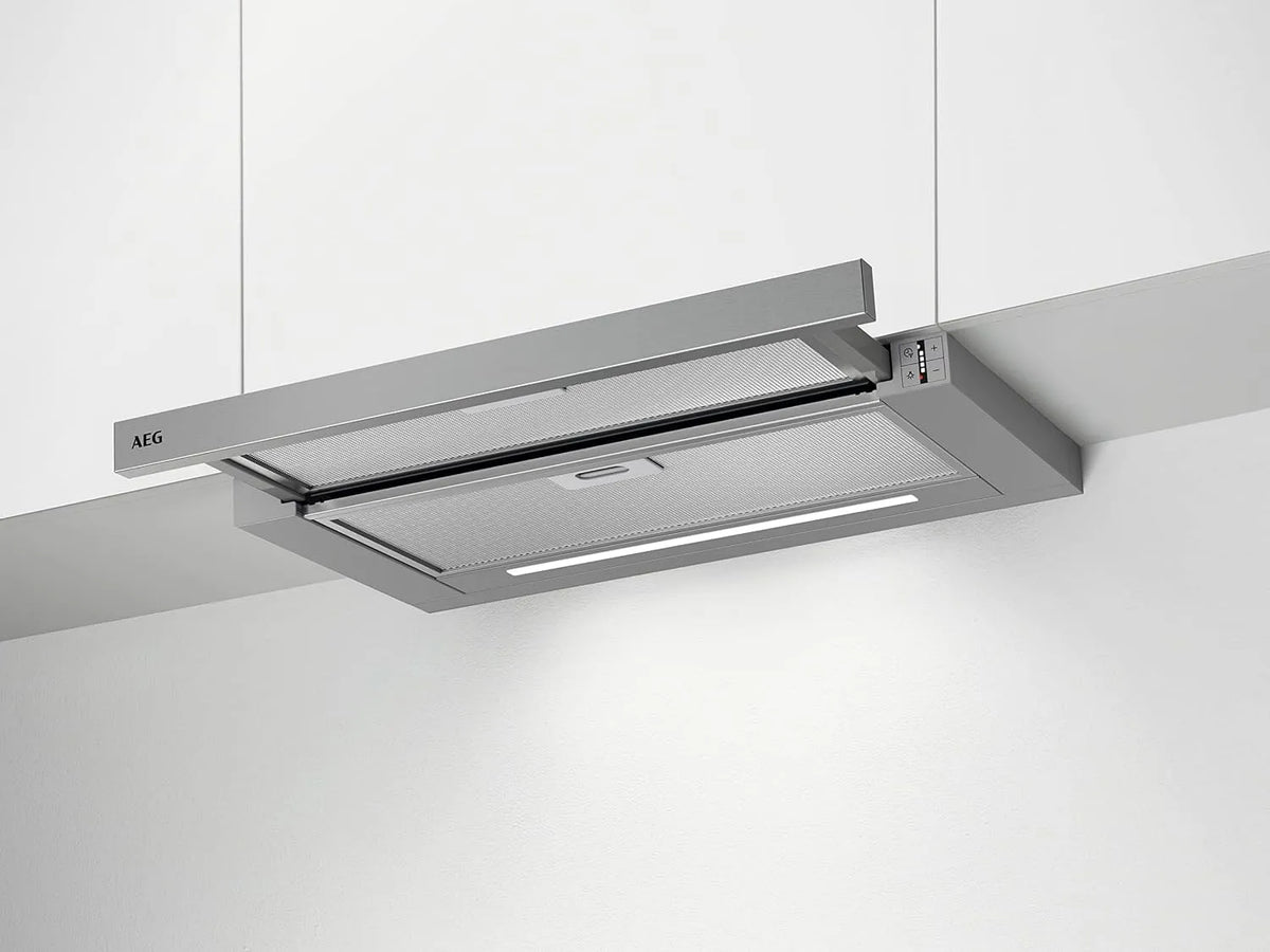 AEG DPS5650AM, Nástěnné digestoře, Ploché displej / Vyfukovací nebo recirkulační vzduch / 60cm / Grey / max. 415 m3, Šedá, 60cm, 70 dB, 5 cm
