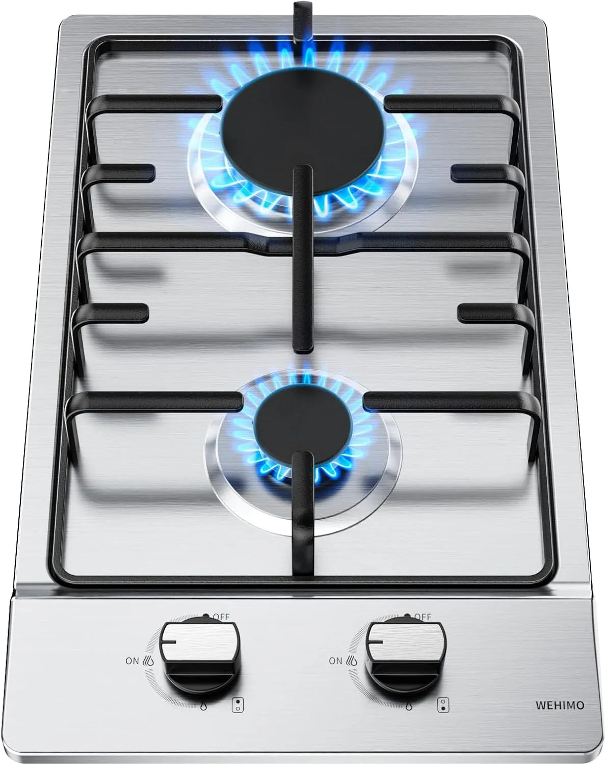 WEHIMO, Varné desky, 2700W+1000W Gas Kochfeld 2 Flame, nerezová ocel budova v plynové plotýnce, 30cm, Stříbrná, 2700W, 1000W, 3700W