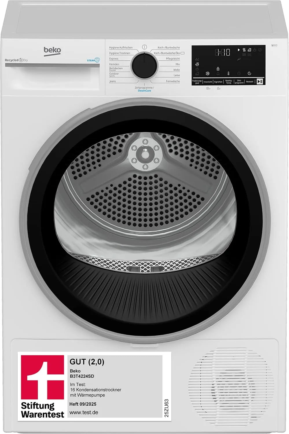Beko B3T4224SD, Sušičky s tepelným čerpadlem, vysoušeč teplého čerpadla, vysoušeč oděvů, 8 kg, alergický, hygiena sušení a, Bílá, 34 cm