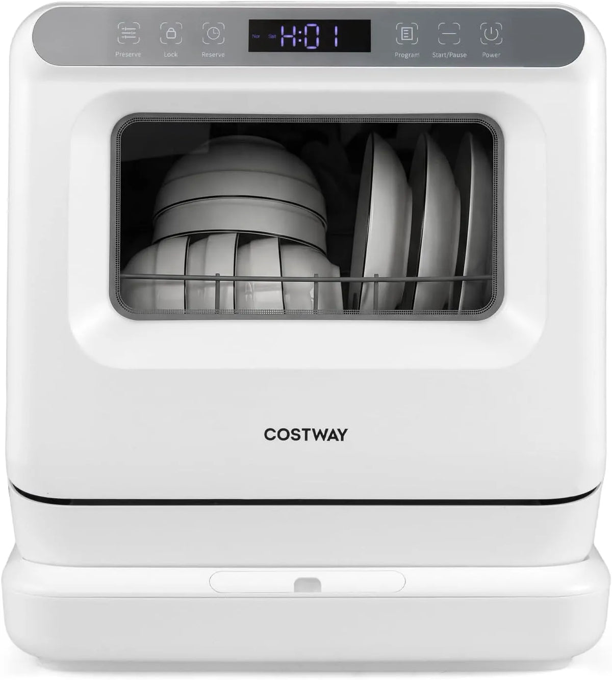 COSTWAY, Stolní myčky nádobí, Mini myčka nádobí, stolová myčka nádobí s 6 programy & 8.25 L vodní nádrž &, Bílá, 8.25 L, 27 cm, 15 v