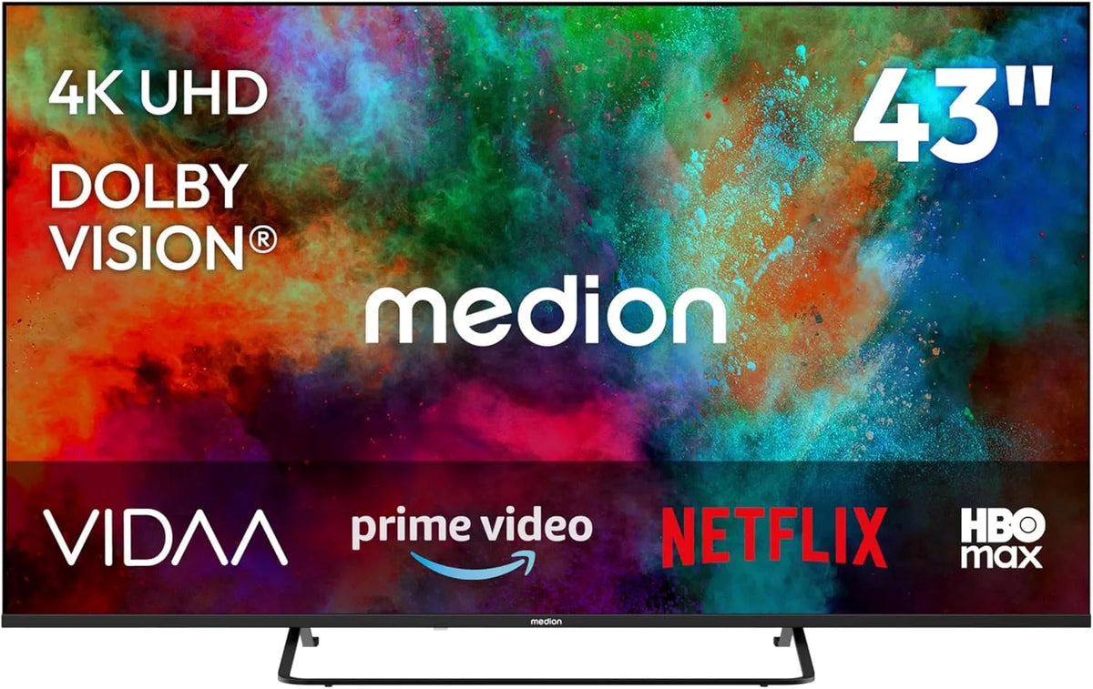 MEDION, Televizory, 108 cm (43 palců) TV (Smart TV, Dolby Vision HDR, HBO Max, MagentaTV, Prime, Černá, 108 cm, 4K, 840 x 2, Full HD
