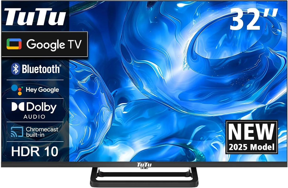 TuTu TUG32HQ1C, Televizory, TV 32 palců (80cm), Smart TV Poháněn Google, Černá, 80cm, 45x1, 100x100