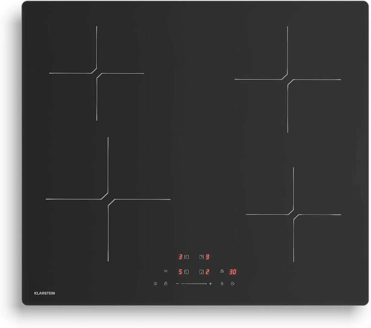 Klarstein 4-Zonen, Varné desky, PowerGlide indukční sporák - 4- zóny Kochfeld Induction, 7400W Boost, Touch, Černá, 7400W, 60cm, 6.200 W, 21 cm