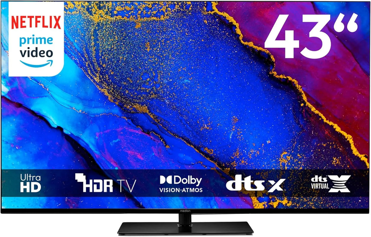 MEDION, Televizory, 108 cm (43 palců) TV (Smart TV, 4K, Dolby Vision HDR, Prime Video, Disney +, Černá, 108 cm, 43 ', 840 x 2
