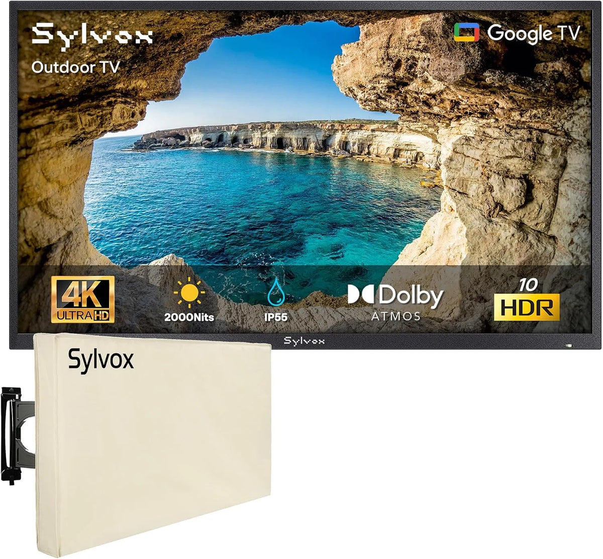 SYLVOX, Televizory, 43 palců Outdoor Smart TV s venkovní pokrytí, Černá, 4K, 60 Hz, 2x10