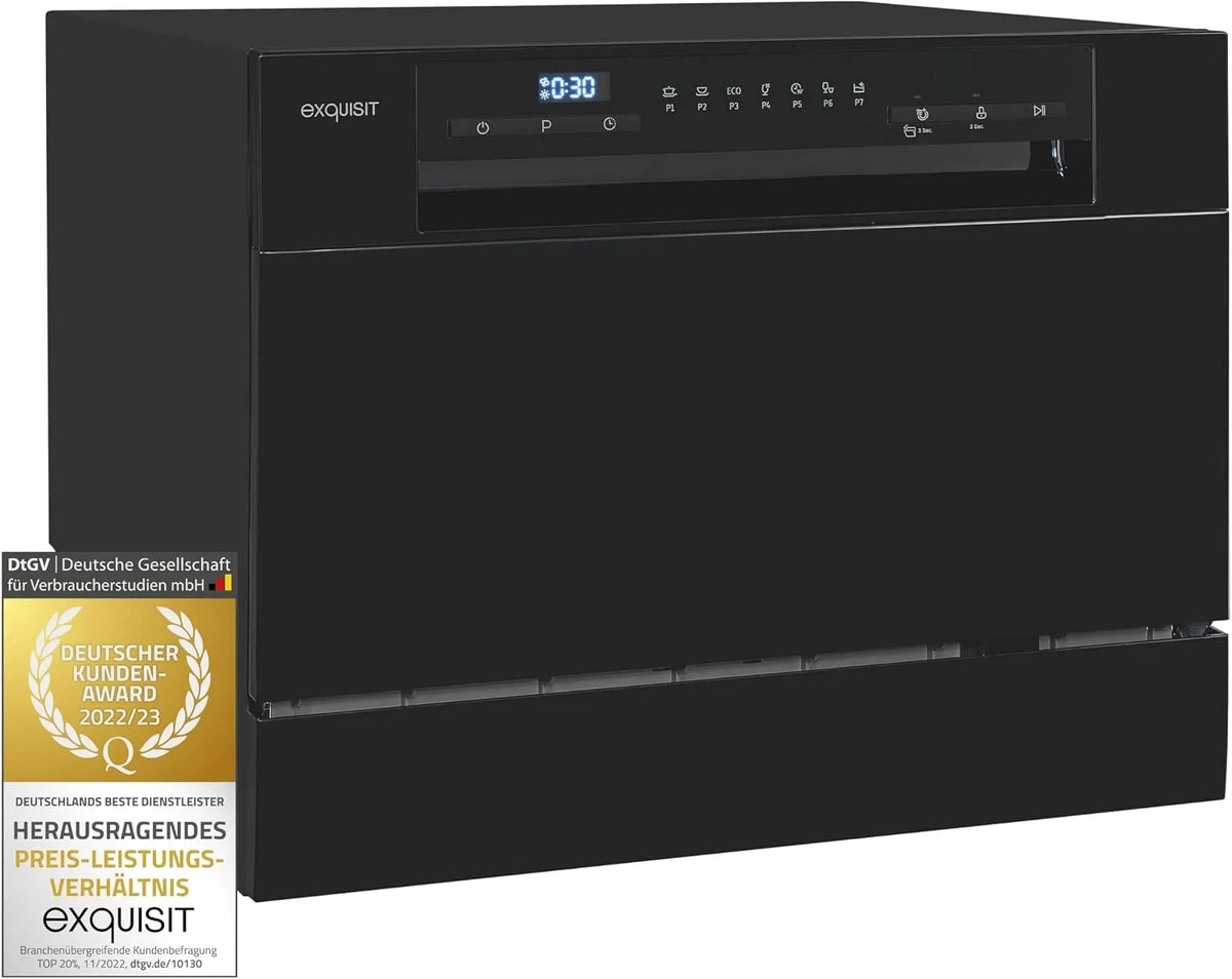Exquisit GSP206-030D, Stolní myčky nádobí, Vynikající Stolní myčka černá - 6 šitých stropů, Černá, 49 dB, 6.5 L, 1280 W, 150 cm