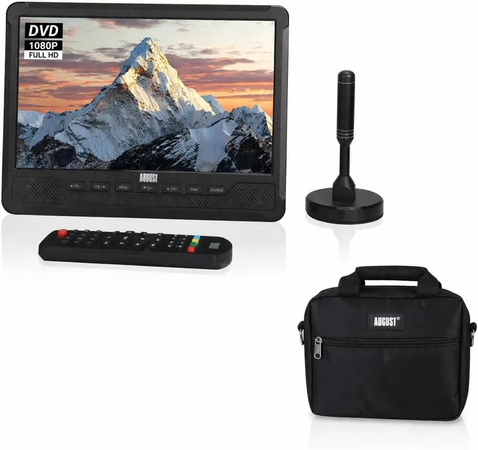 August DA383 BAG100, TV a domácí kino, Srpen Přenosná 10 ′ ′ HD TV s DVD přehrávačem včetně cestovní tašky - Mobilní TV, Černá