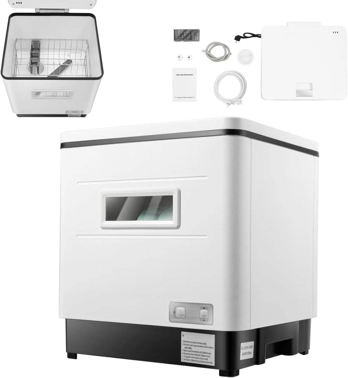 ROGONPDK, Stolní myčky nádobí, 800W myčky nádobí z nerezové oceli, Stříbrná, 800W, 55dB, 240V, 50 Hz