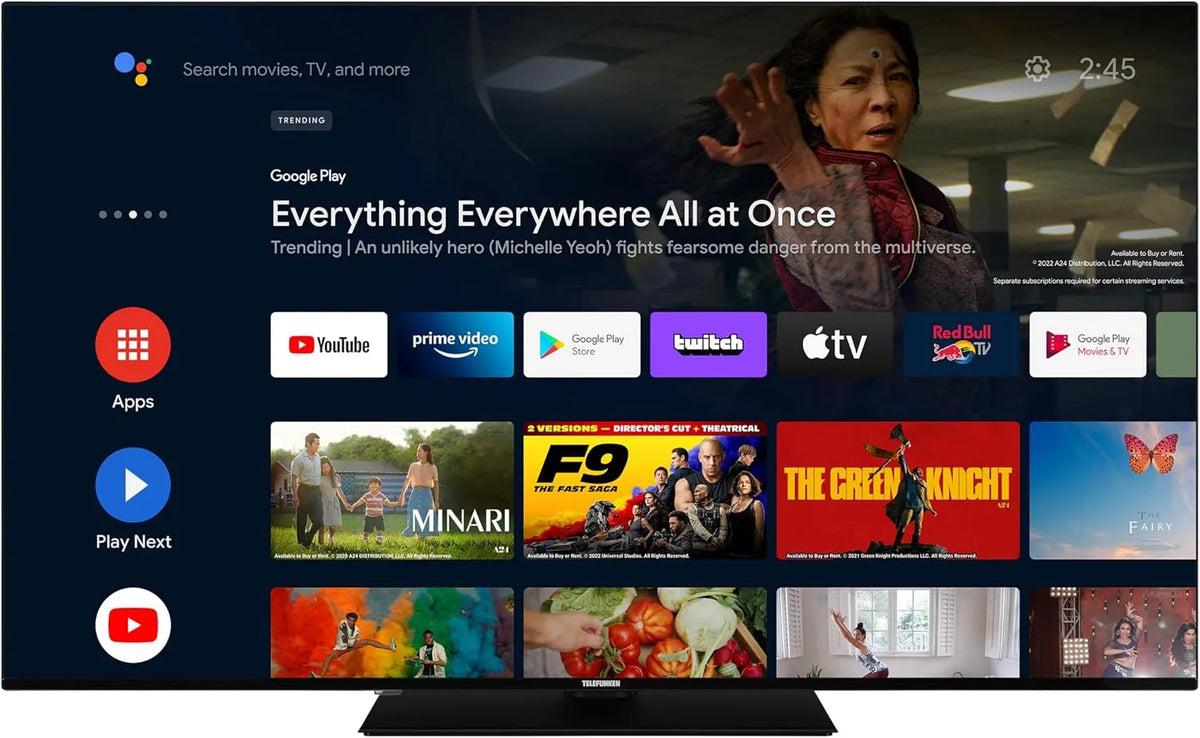TELEFUNKEN D65U750X2CW, Televizory, Android TV 65 palců TV (4K UHD Smart TV, HDR Dolby Vision, Triple-Tuner, Dolby, Černá, 4K, 750X2, 164 cm