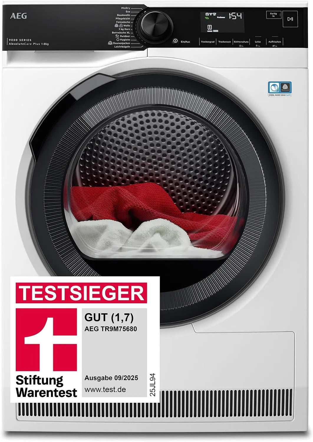 AEG 3D-Scan TR9M75680, Sušičky s tepelným čerpadlem, sušička na tepelná čerpadla 8 kg, vítěz testu Stiftung Warentest 2025, série, Černá, 8 kg