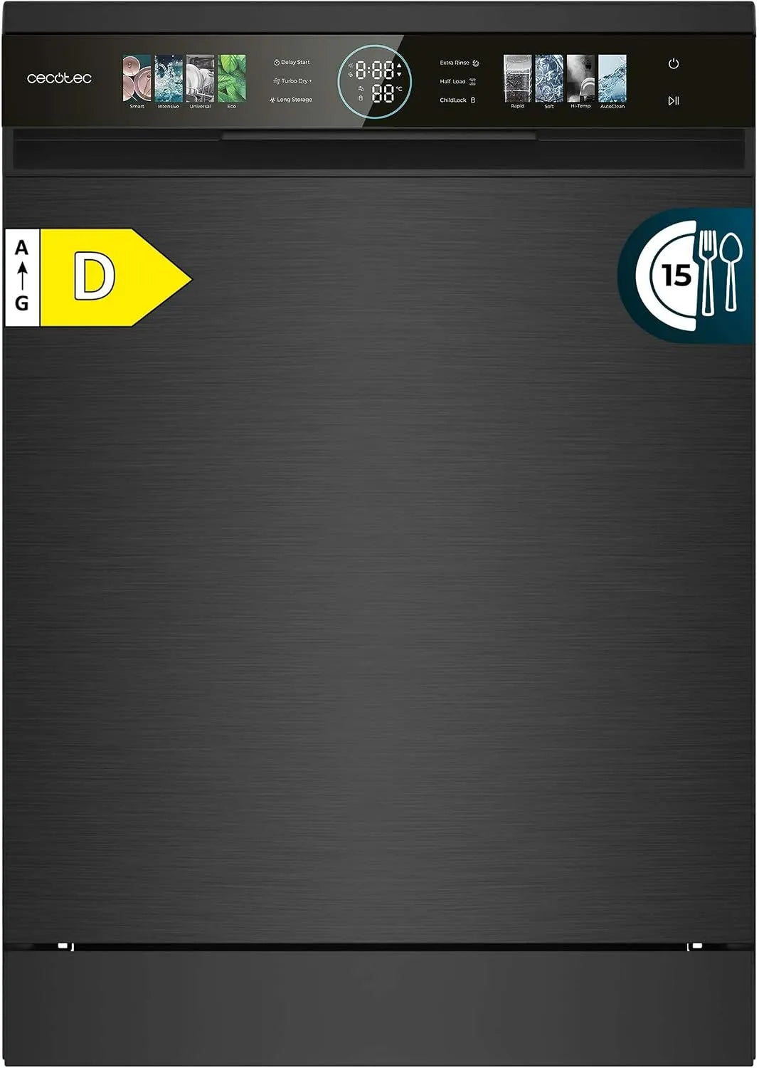 Cecotec, Myčky nádobí, 60 cm, Compact myčka nádobí 60 cm Bolero Aguazero 6320 Dark D, 1900W, 15 stropů, 8, Černá