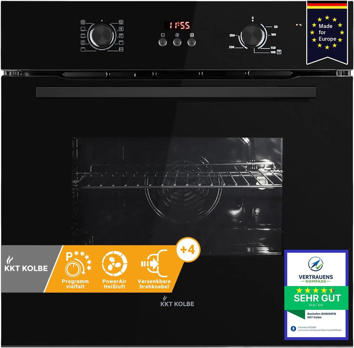 KKT KOLBE BO8005FB, Trouby, KKT Piston built- v troubě, 60 cm, 70 L, černá