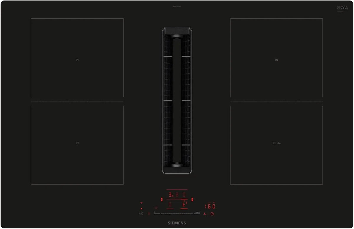 Siemens iQ500 ED811HQ26E, Varné desky, Smart cooktop s indukcí extrakce páry 80 cm, Černá, 80 cm, 190 mm, 210 mm, 3, 7 kW