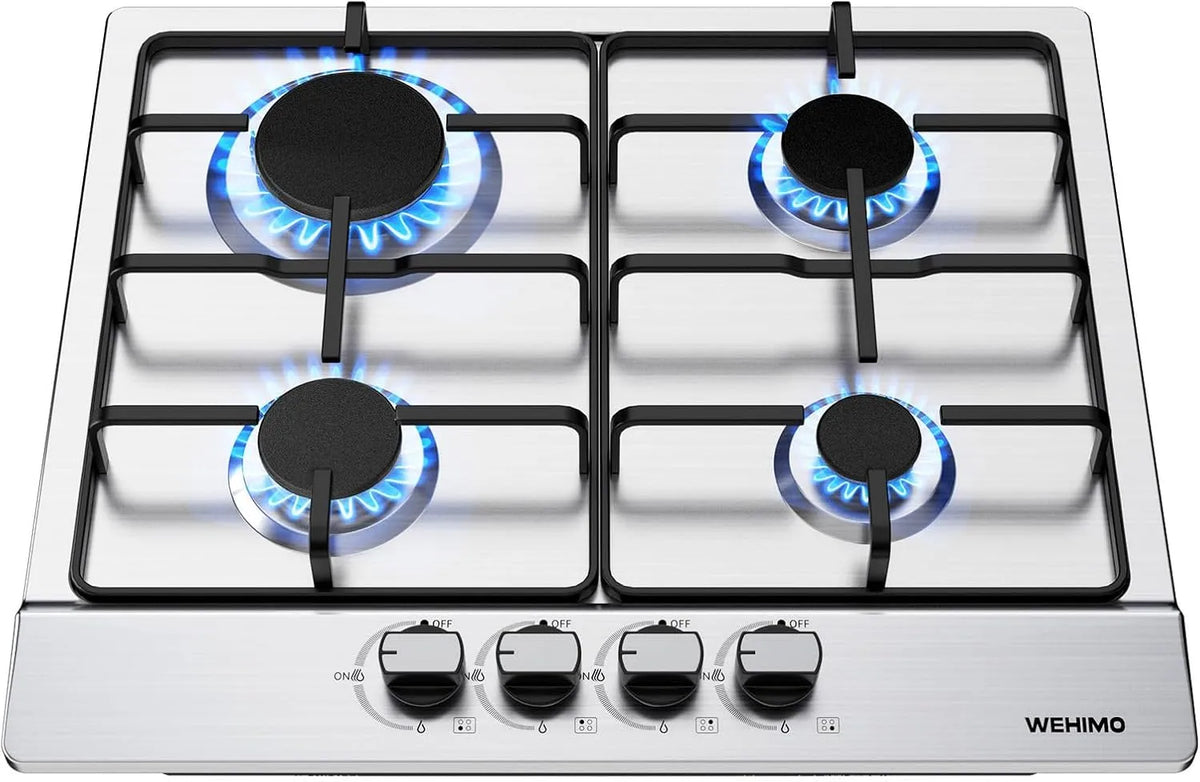 WEHIMO, Varné desky, Valivá plynová varná deska 4 Plamen, nerezová ocel, vplynové varná deska, 59cm, Stříbrná, 7200W, 4 v, 2700W