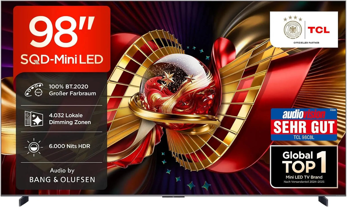 TCL HDR10 98C8L, Televizory, + SQD-Mini LED 98 palců TV, 4K Smart TV, Google TV, Černá, 8L, Mini LED, 4K, 1L
