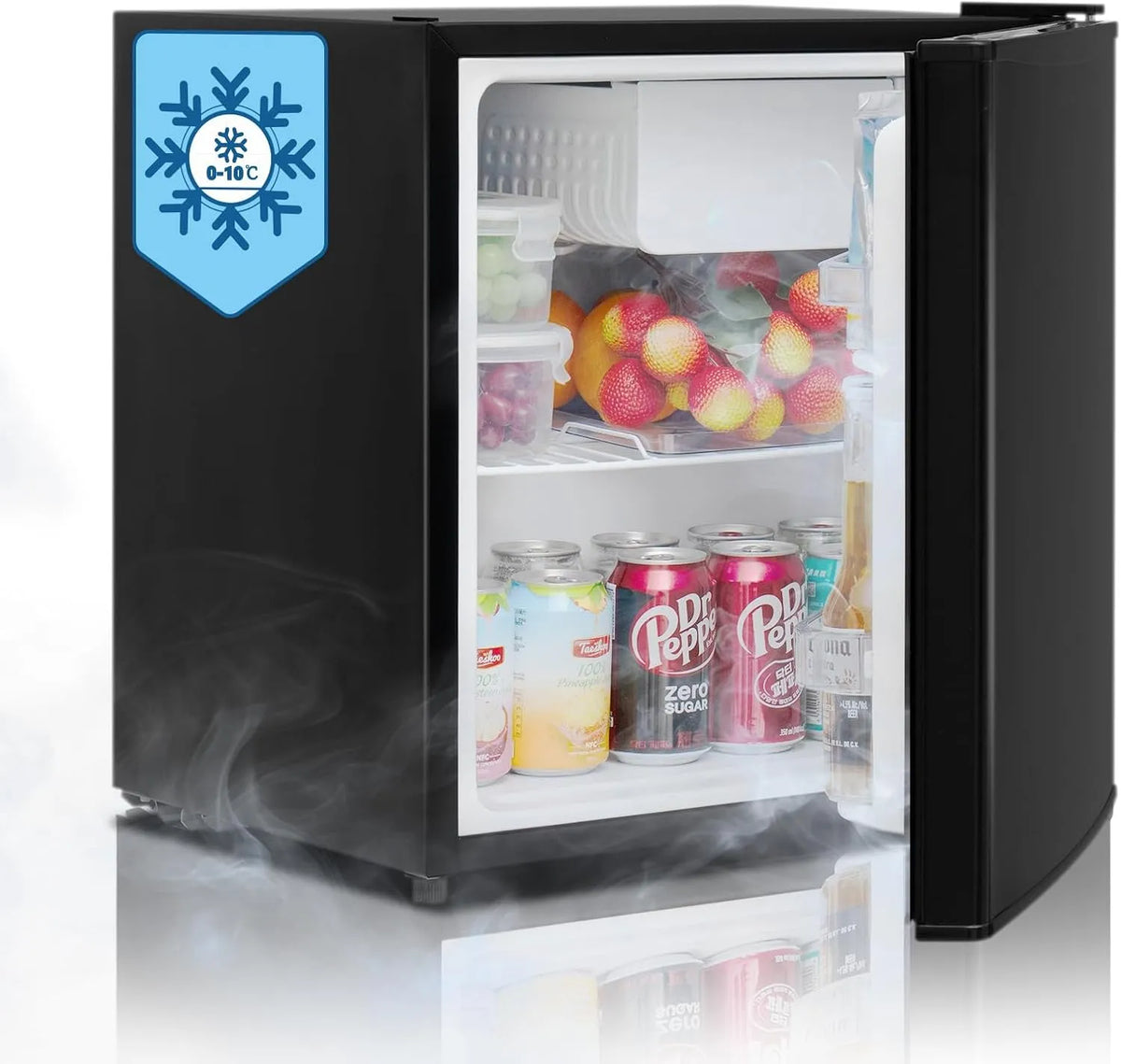 Techomey, Minichladničky, Mini Lednice 46L, lednička malá bez mrazáku, mini lednička s vratnými dveřmi, Černá, 46L, 45L, 48L, 0, 12 kW