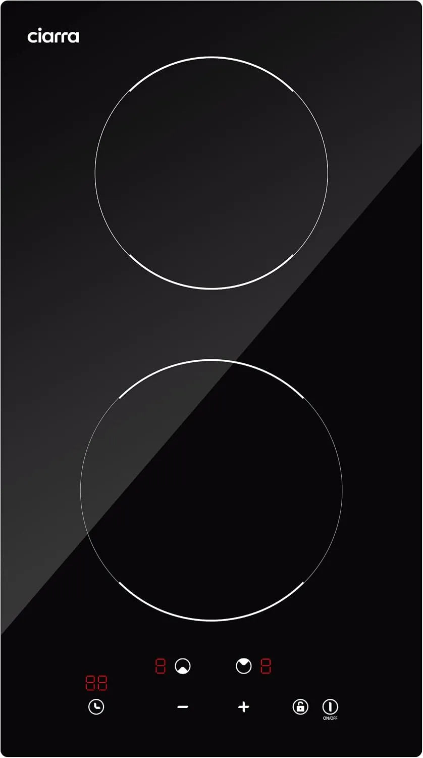 CIARRA AWGDBIH2, Varné desky, Built- in induction hob 2 Flame 3000W 9 teplotní úrovně Dotek ovládání časovač, Černá, 3000W