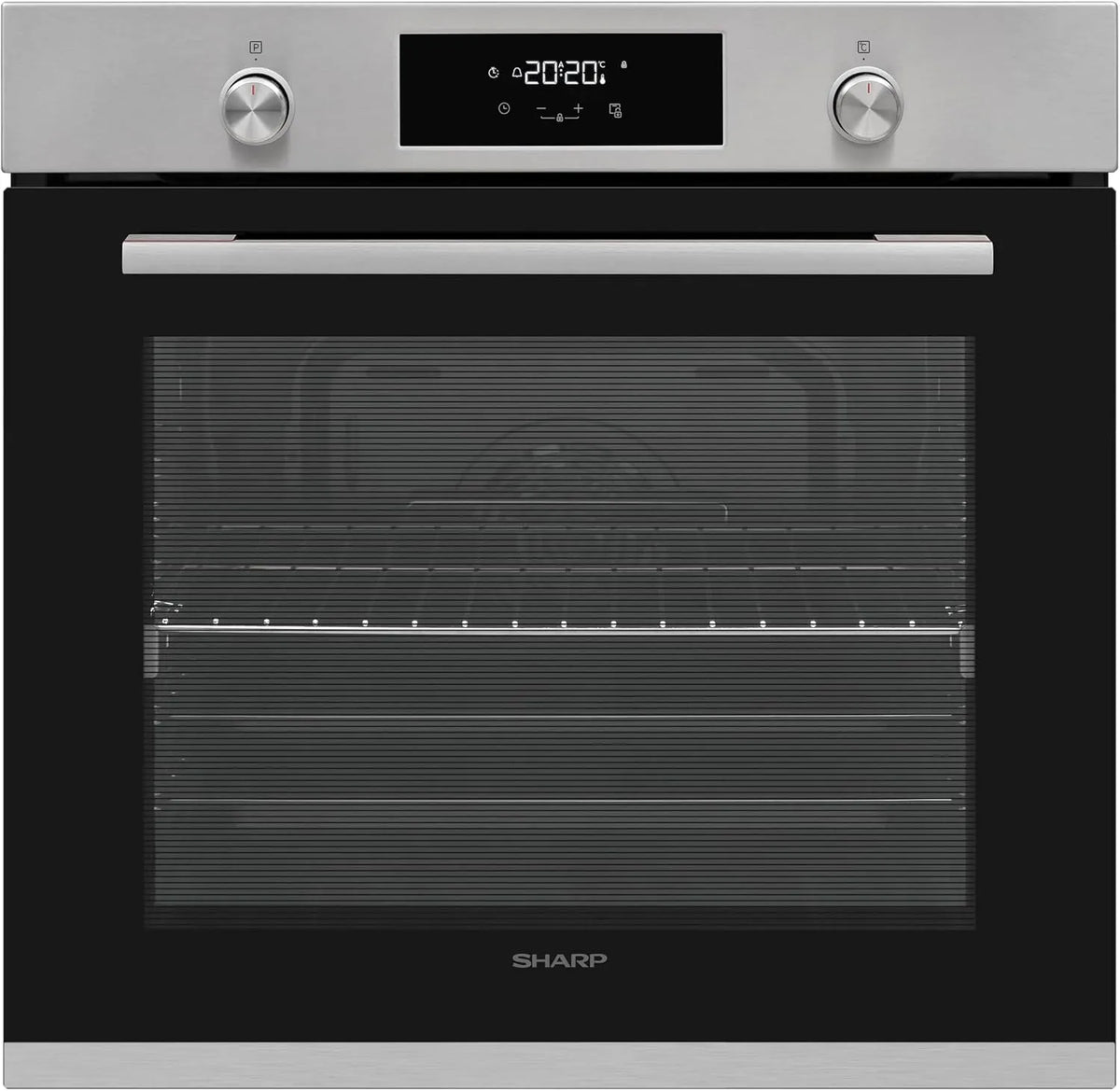 SHARP K-71P28INM-EU, Trouby, budova-v troubě Pyrolýza, (78 L, EEK A, 8 trouba funkce, zasouvatelné rohože), Stříbrná, 1 x 1