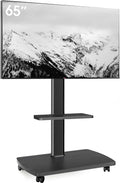 AOKCOS, Stojanové nohy, TV stojan Kolejová tyč s dřevěnou policí, TV stojan na kolečkách pro 32-65 palců, Černá, 40 kg, 400x400mm, 100x100