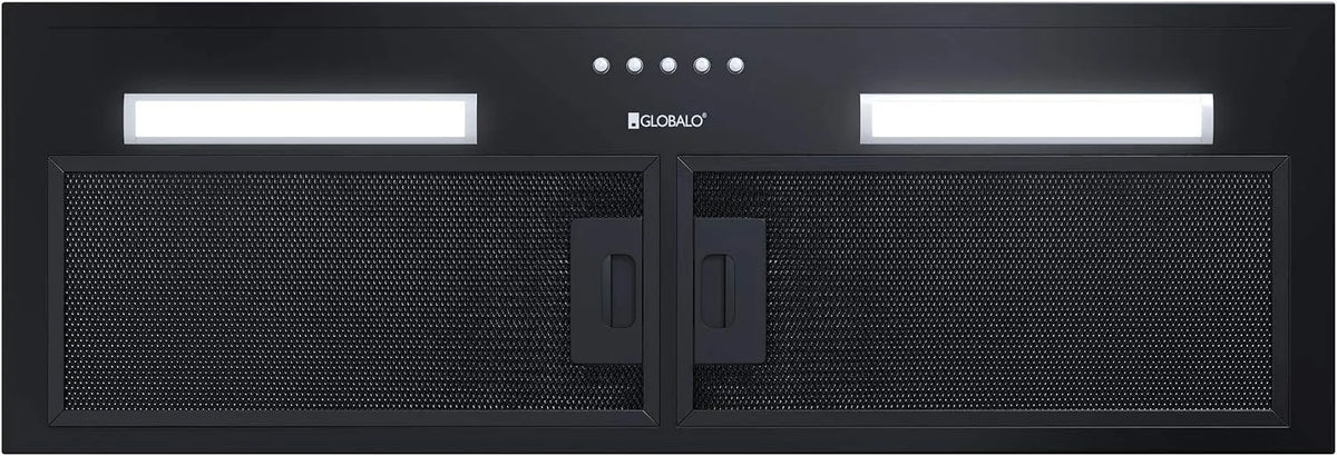 GLOBALO, Nástěnné digestoře, Výfuková kapota, kuchyňská kapuce, plochý ventilátor, filtr z maziva, podlouhlá, Černá, 80 cm, 61 dB, 5 W, 79, 6 cm
