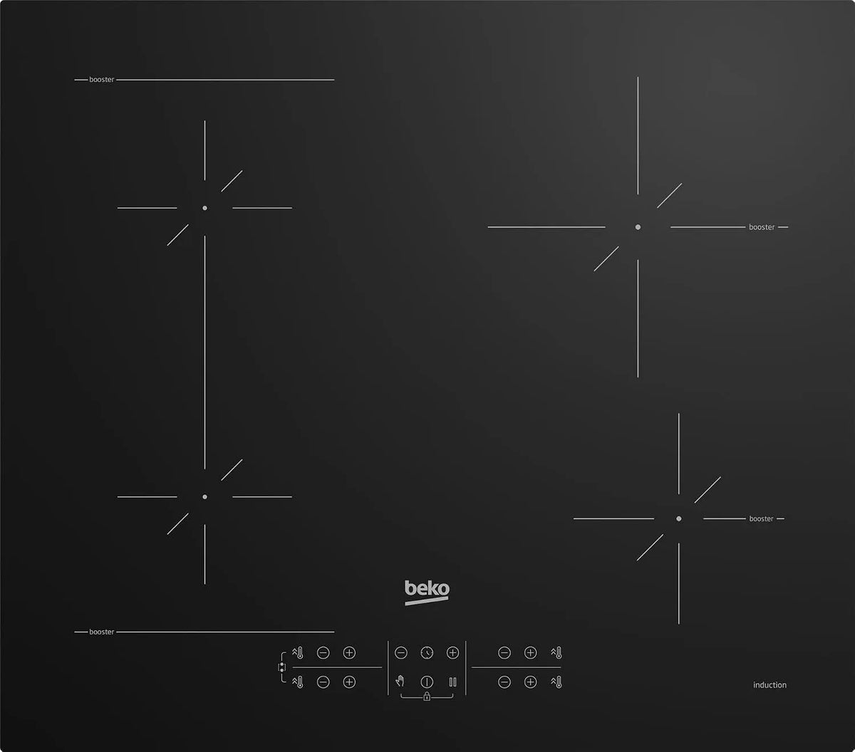 Beko HII64200SFMT, Varné desky, indukční sporák, 4 hořáky, 60 x 52 cm, černý, Černá, 59 cm, 7200 W, 50 Hz