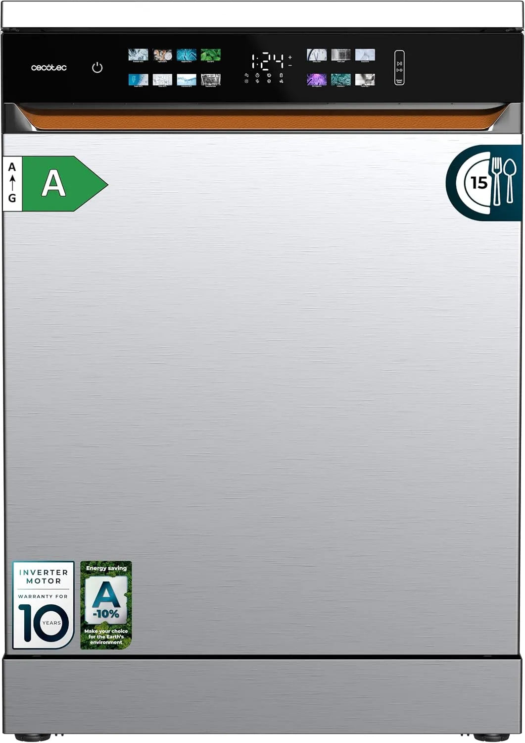 Cecotec, Myčky nádobí, 60 cm, myčka Bolero Aguazero 6900 nerez oceli. 60 Cm myčka nádobí, 15 šitých stropů, 8, Stříbrná